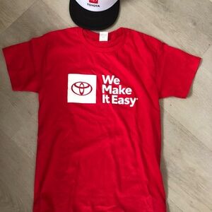 Toyota T-Shirt & Trucker Hat Set - Red Shirt, White/Black Hat - NEW Adult Small